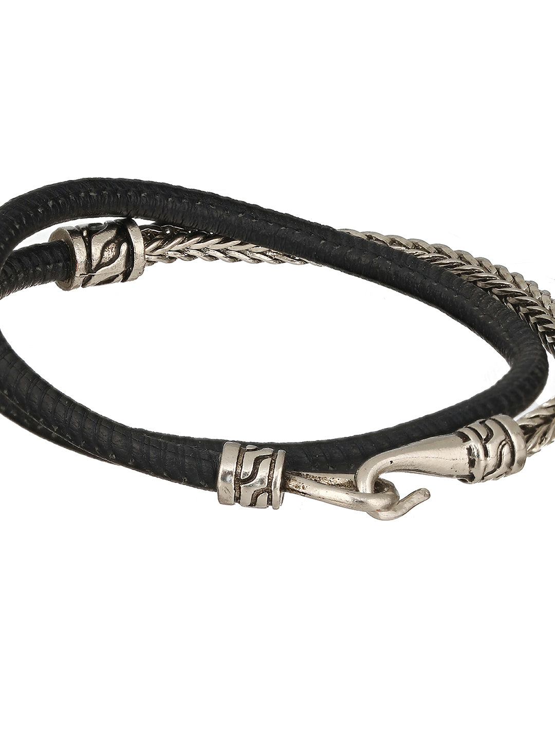 Men Silver Toned Black Wraparound Bracelet - Jazzandsizzle