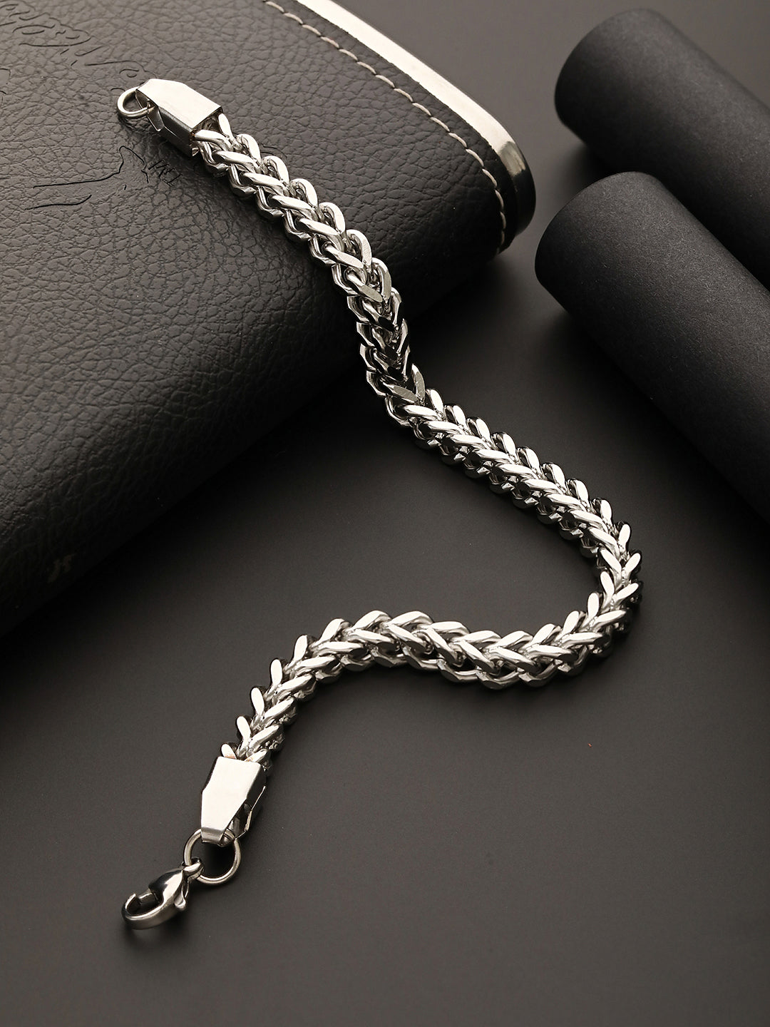 Men Silver Plated Curb Chain Stainless Steel Bracelet - Jazzandsizzle