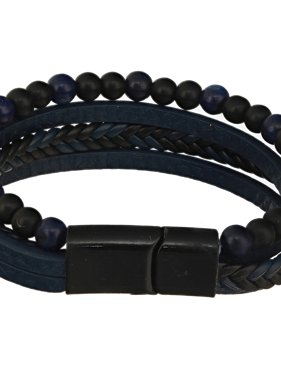 Men Blue & Black Leather Wraparound Bracelet - Jazzandsizzle