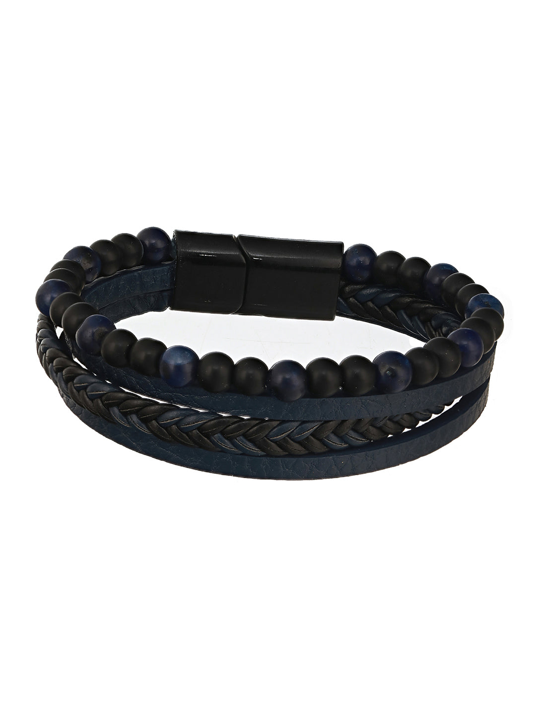 Men's Blue & Black Leather Wraparound Bracelet