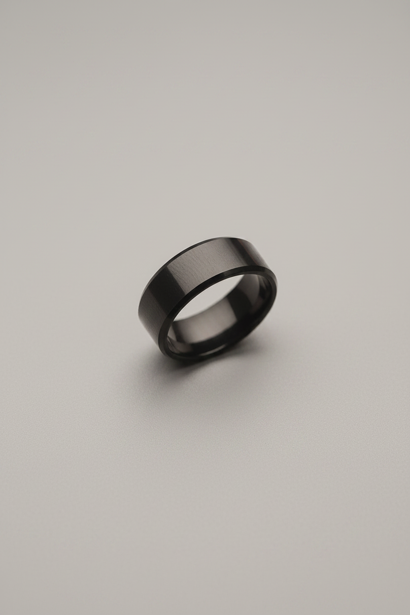 Unisex Black-Toned Stainless Steel Band Style Finger Ring