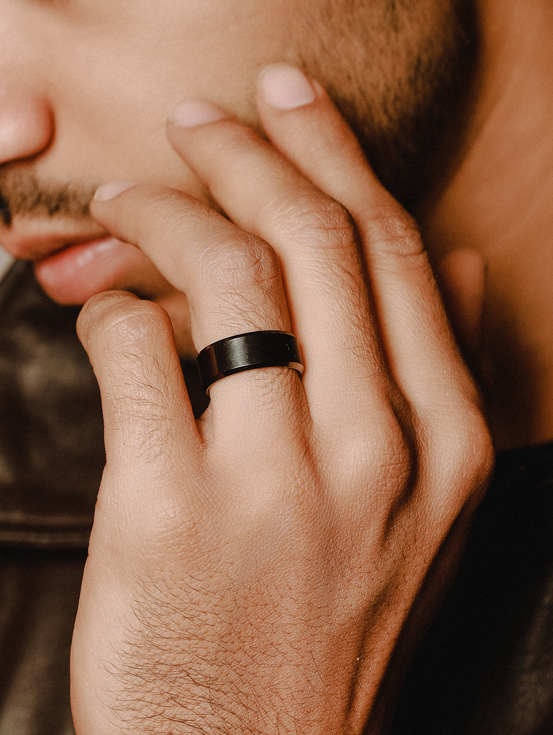 Unisex Black-Toned Stainless Steel Band Style Finger Ring