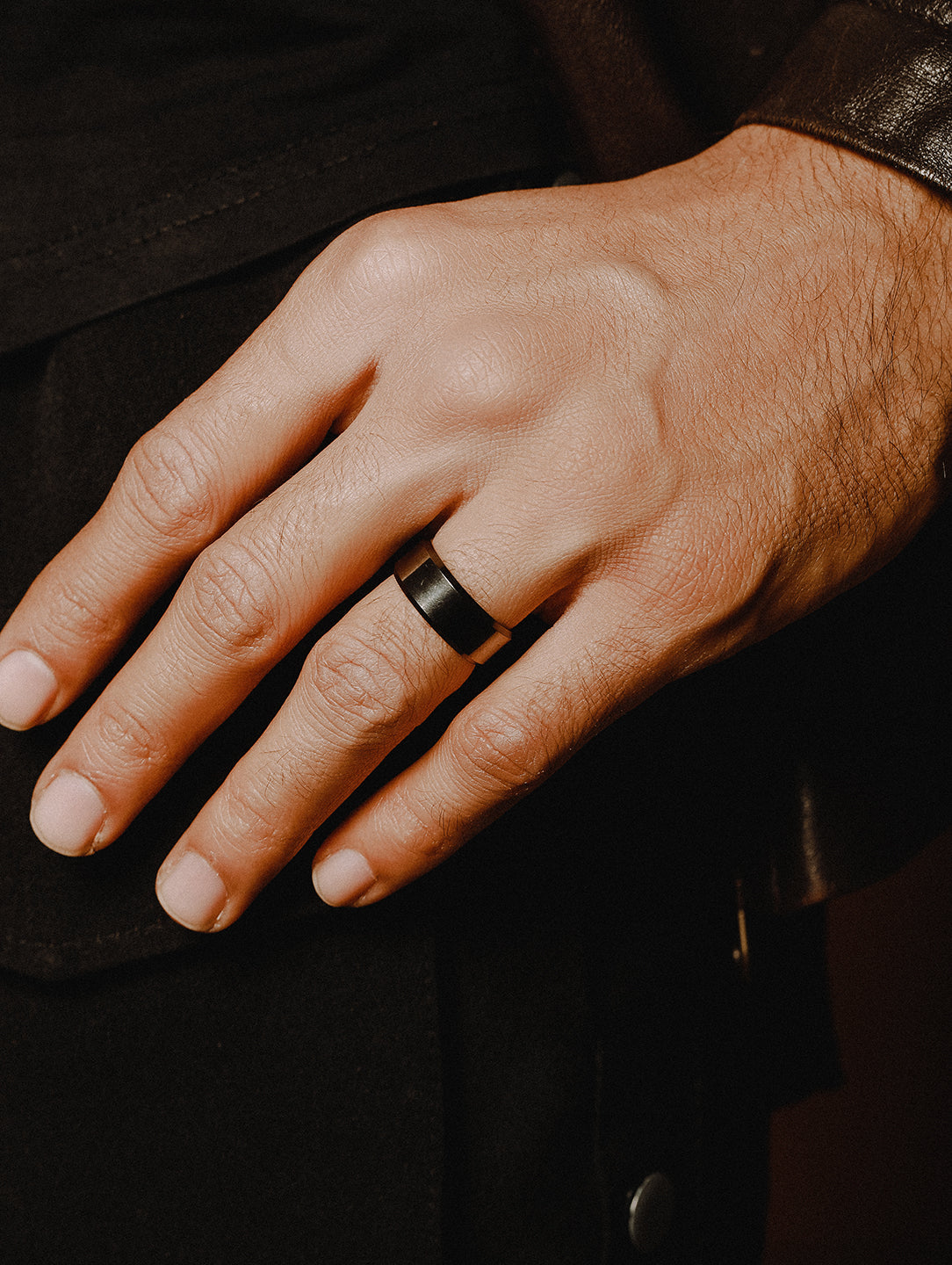 Unisex Black-Toned Stainless Steel Band Style Finger Ring