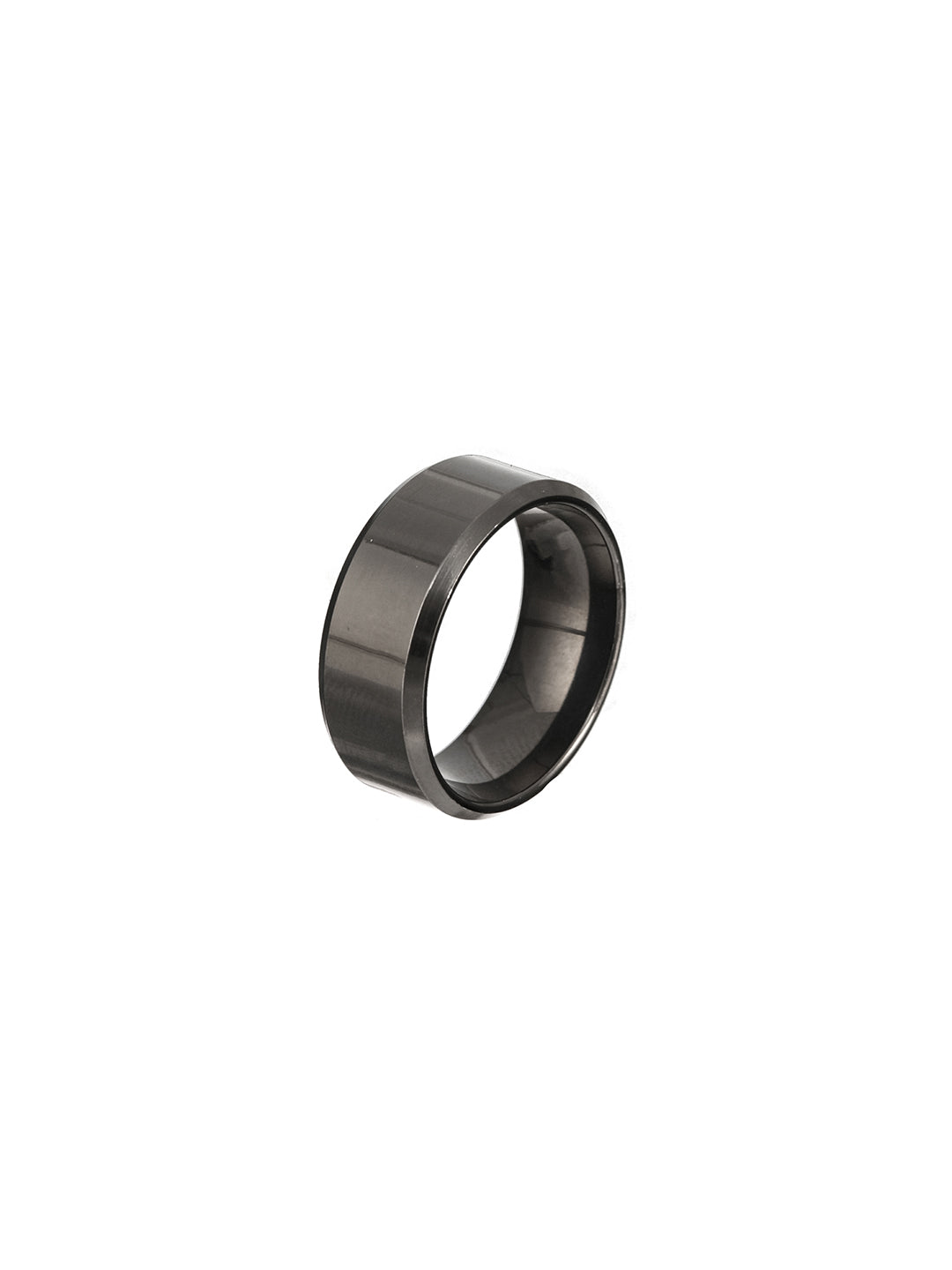 Unisex Black-Toned Stainless Steel Band Style Finger Ring