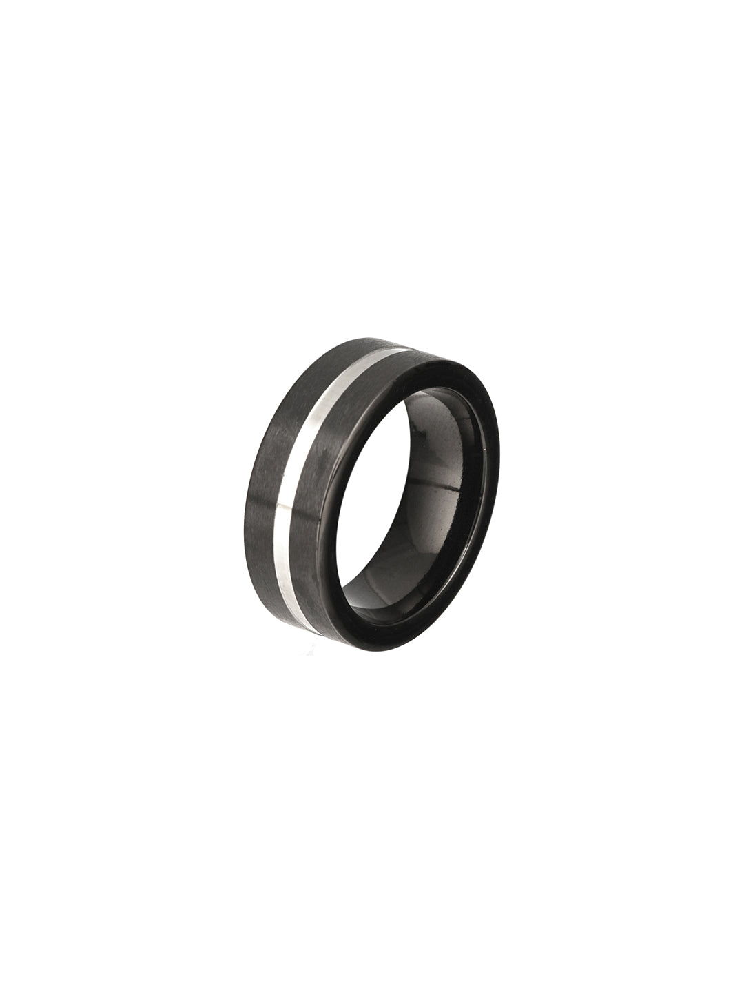 Jazz And Sizzle Men Black Classic Grooved Centre Band Ring - Jazzandsizzle