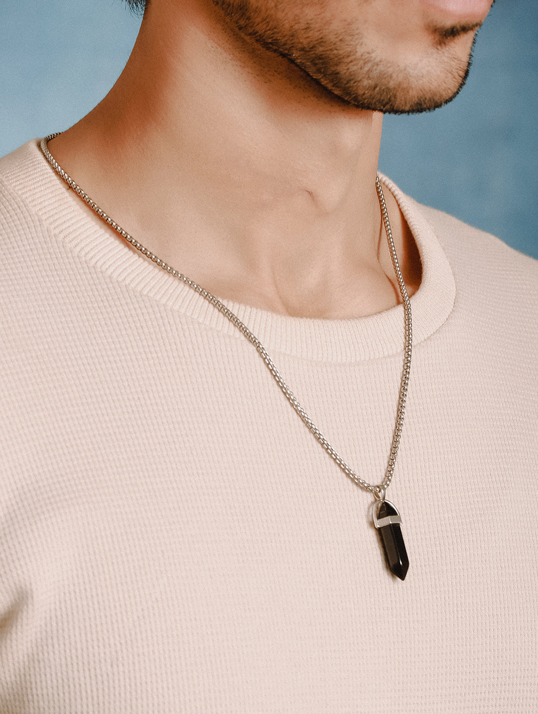 JAZZ AND SIZZLE Mens Silver-Toned & Black Silver-Plated Necklace - Jazzandsizzle
