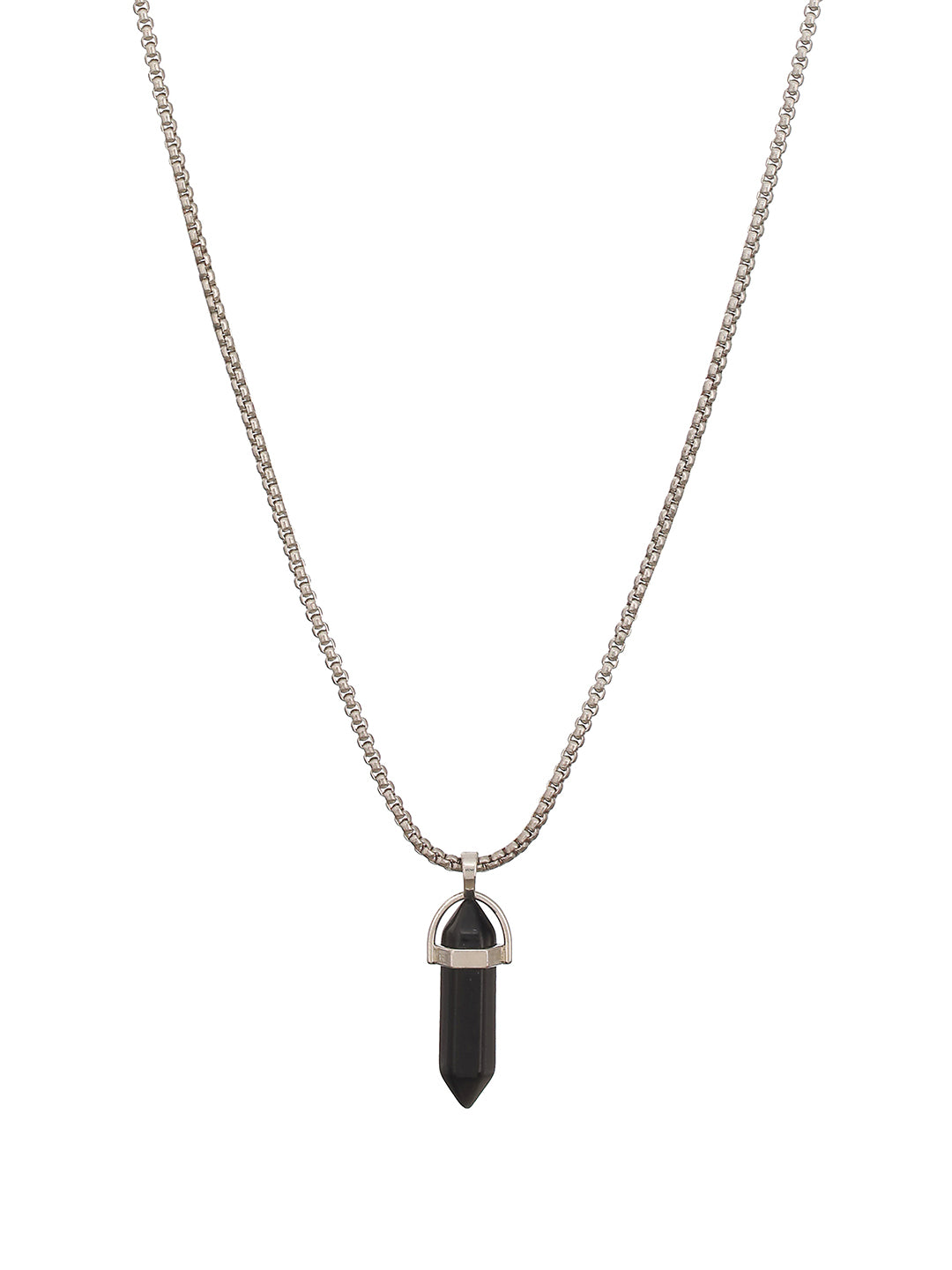 JAZZ AND SIZZLE Mens Silver-Toned & Black Silver-Plated Necklace - Jazzandsizzle