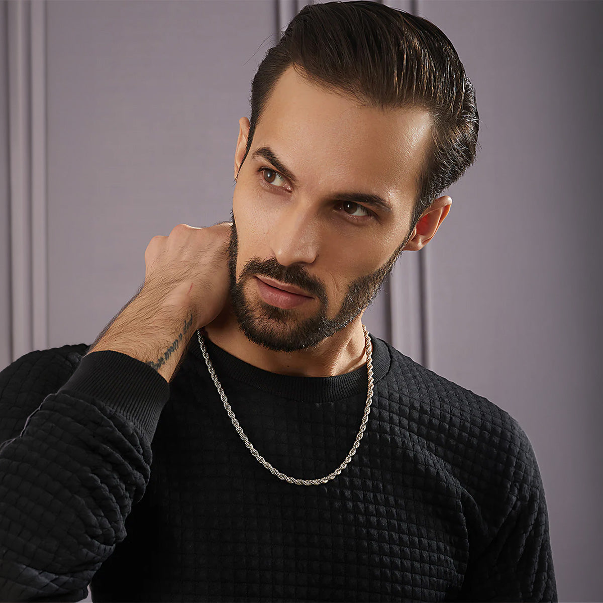 Classic Twisted Rope Chain Necklace for Men – Silver Finish