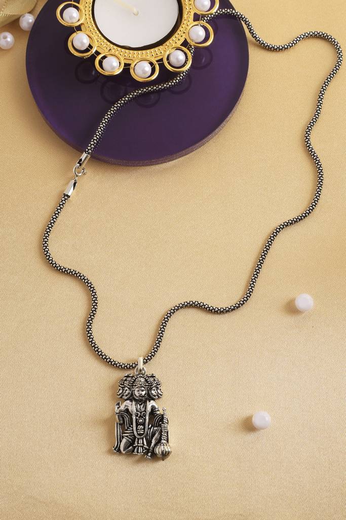 Antique Silver-Plated Divine Motif Pendant Chain-JS-SNL-026