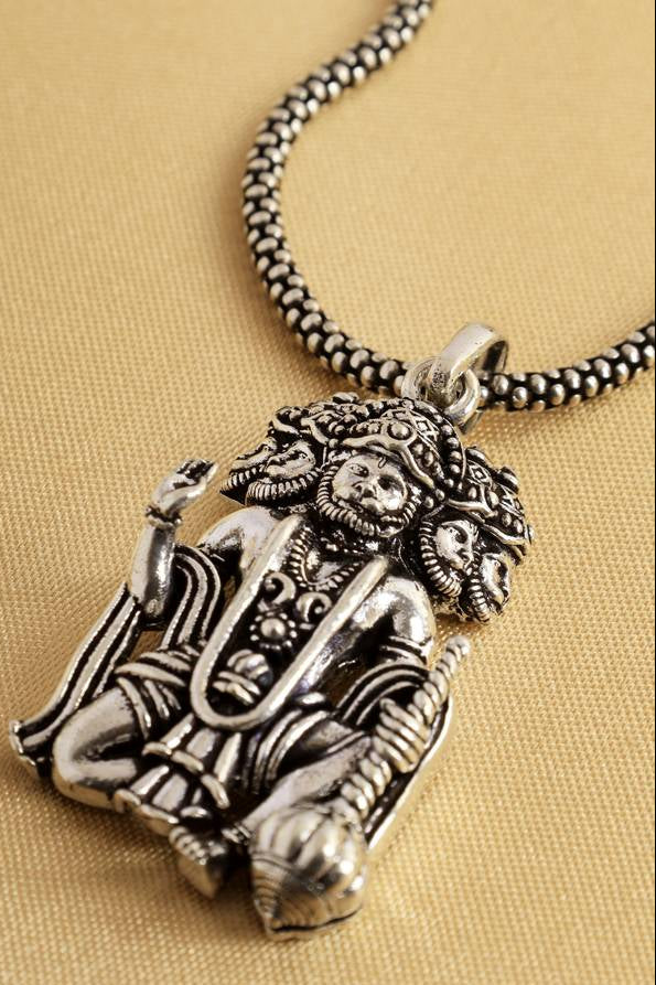 Antique Silver-Plated Divine Motif Pendant Chain-JS-SNL-026