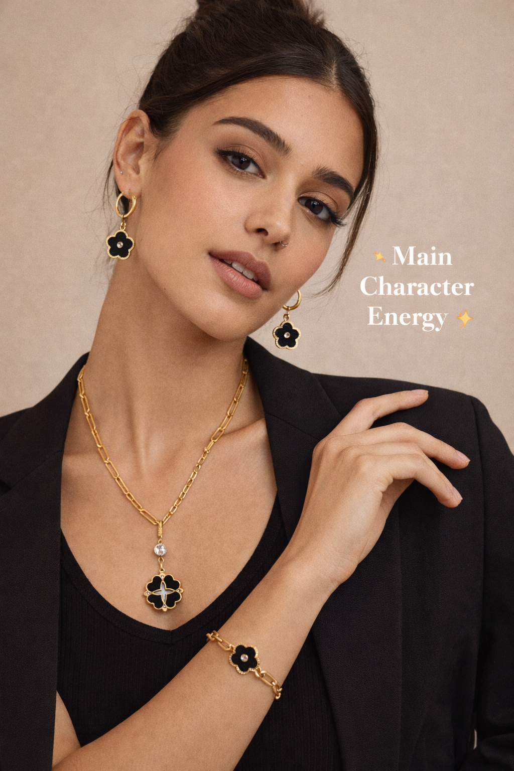 Jazz And Sizzle Elegant Black Clover Jewellery Set