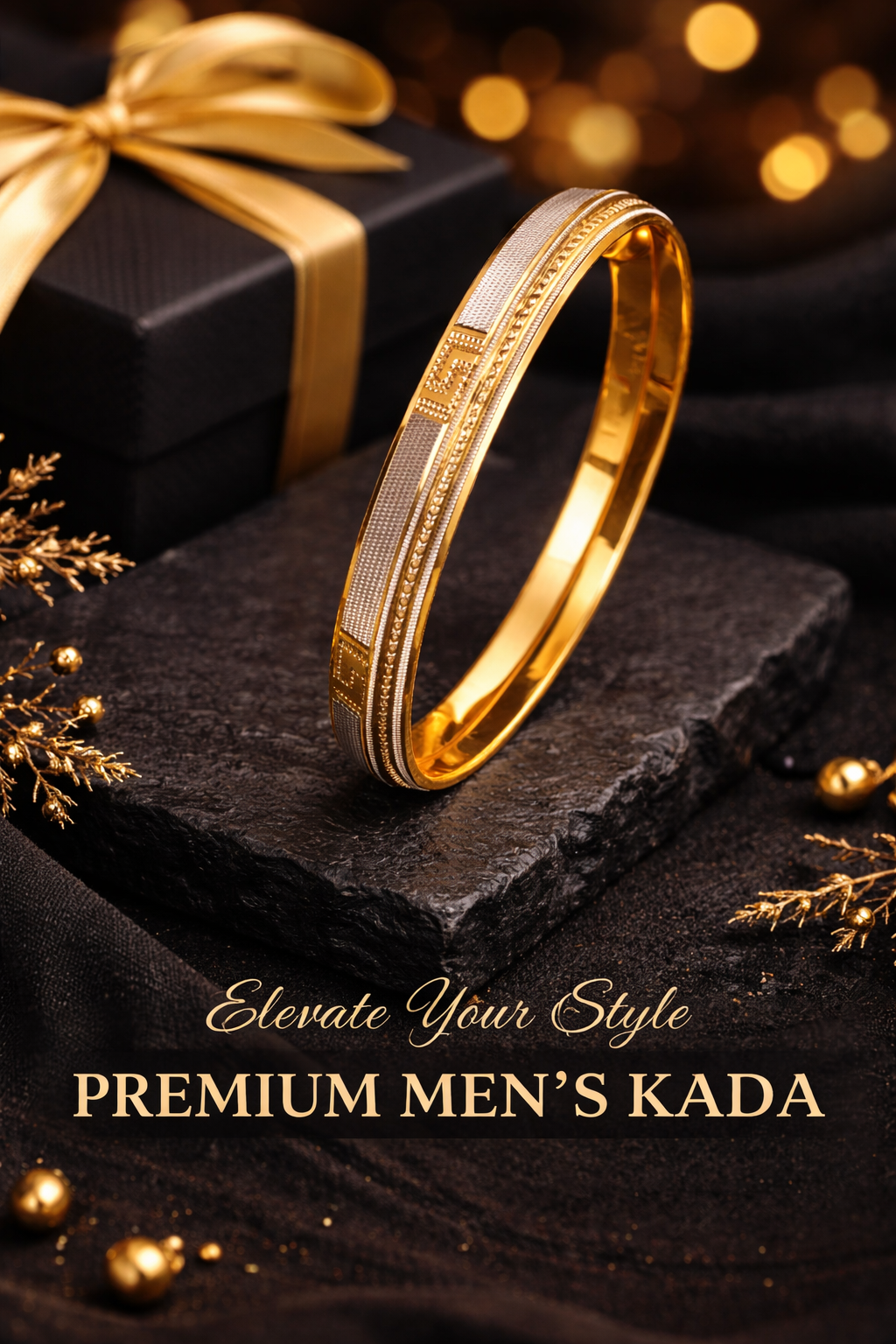 Men’s Anti-Tarnish Stainless Steel Gold Kada Bracelet
