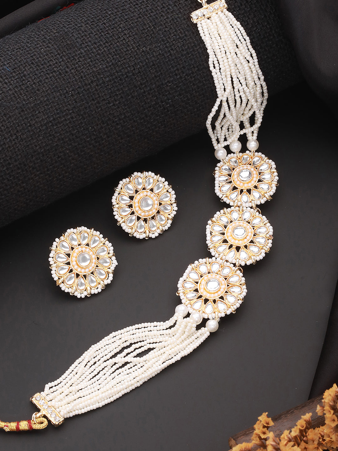 Women Gold-Plated Pearl Beaded Artificial Stone-Studded Jewellery Set (Copy)