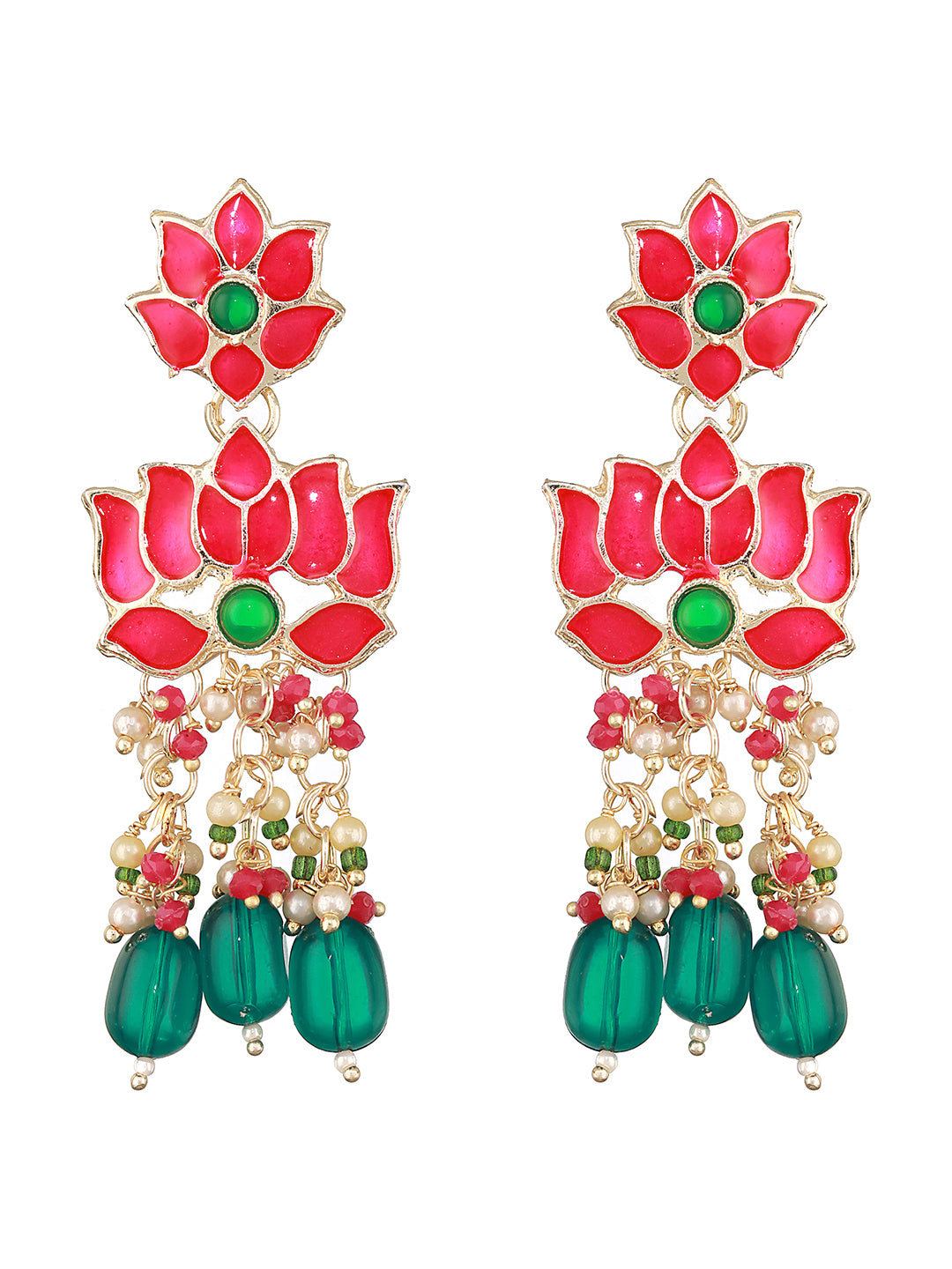 Jazz And Sizzle Gold-Plated Minakari Lotus Shaped & Onyx Beaded Jewellery Set With Ring