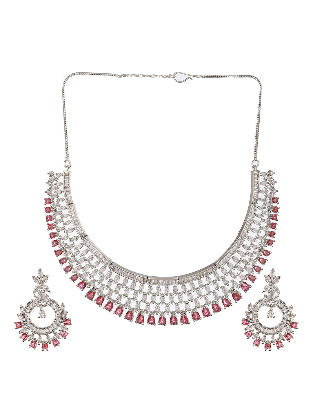 Jazz And Sizzle Silver Plated Red AD & CZ-Studded Contemporary Jewelry Set - Jazzandsizzle