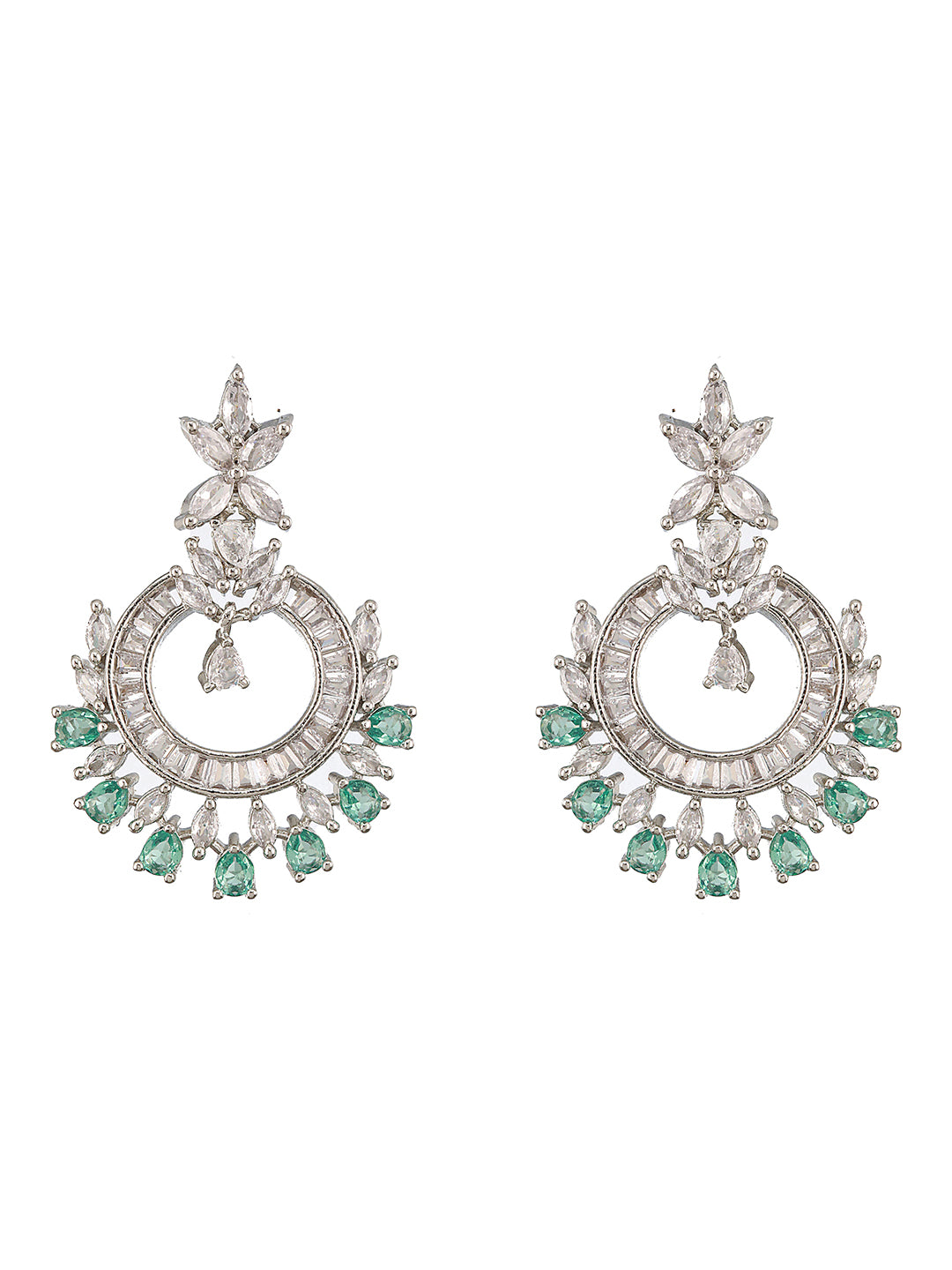 Jazz And Sizzle Silver Plated Green AD & CZ-Studded Contemporary Jewelry Set - Jazzandsizzle