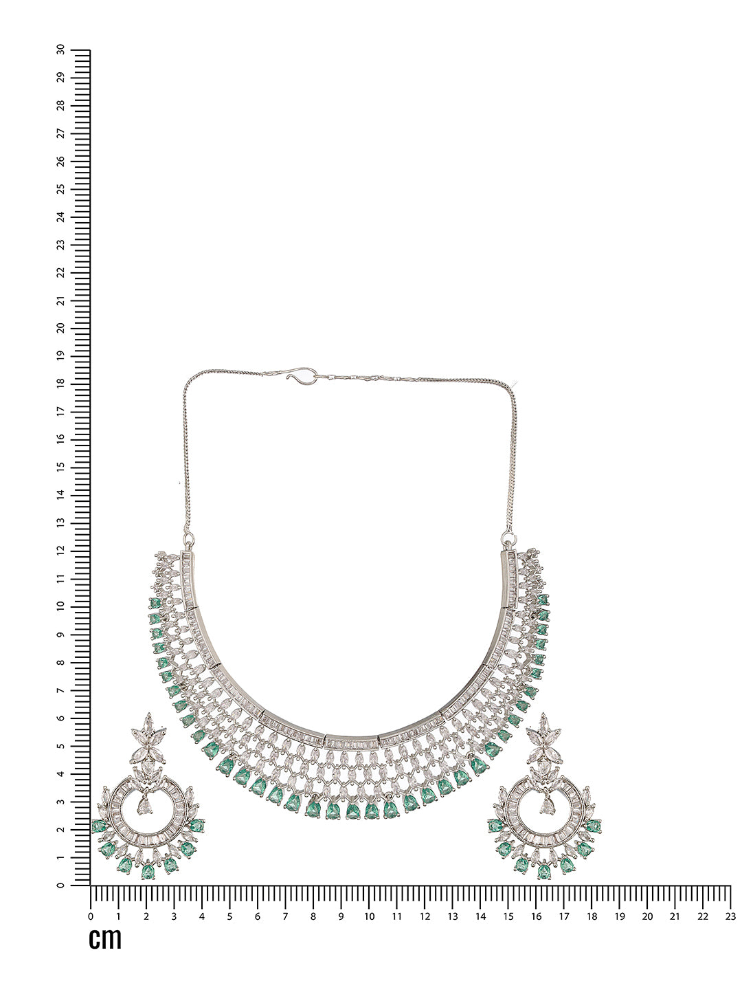 Jazz And Sizzle Silver Plated Green AD & CZ-Studded Contemporary Jewelry Set - Jazzandsizzle