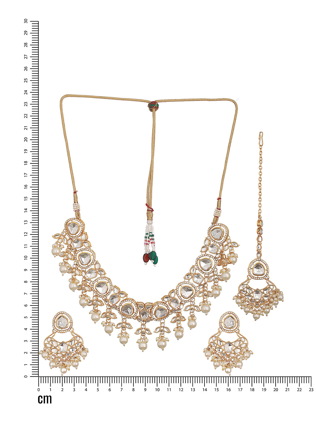 Gold Plated Zircon Stone Studded & Pearl Beaded Jewelry Set