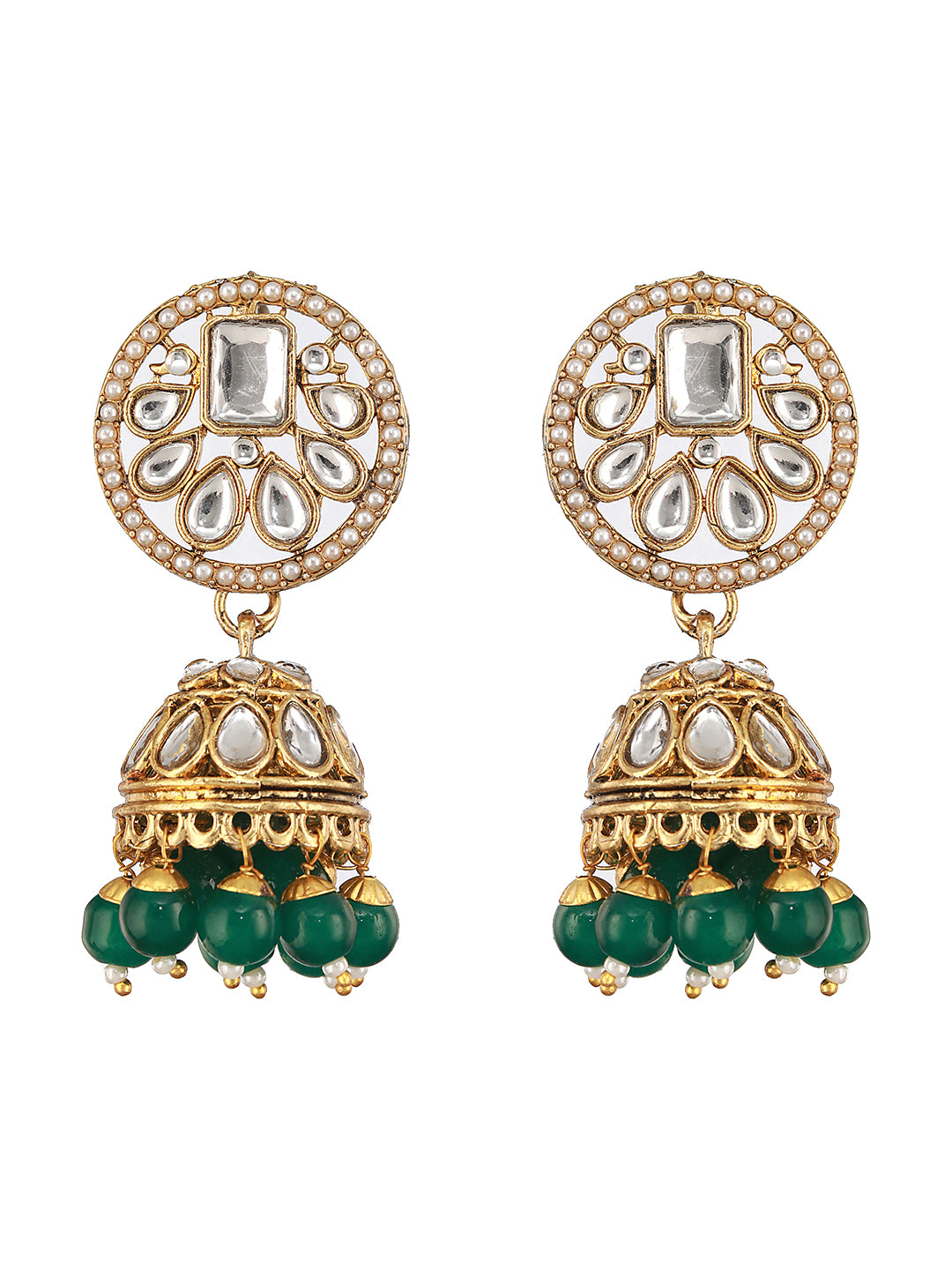 Gold Plated & Kundan Studded Green Jewelry Set With Maangtikka