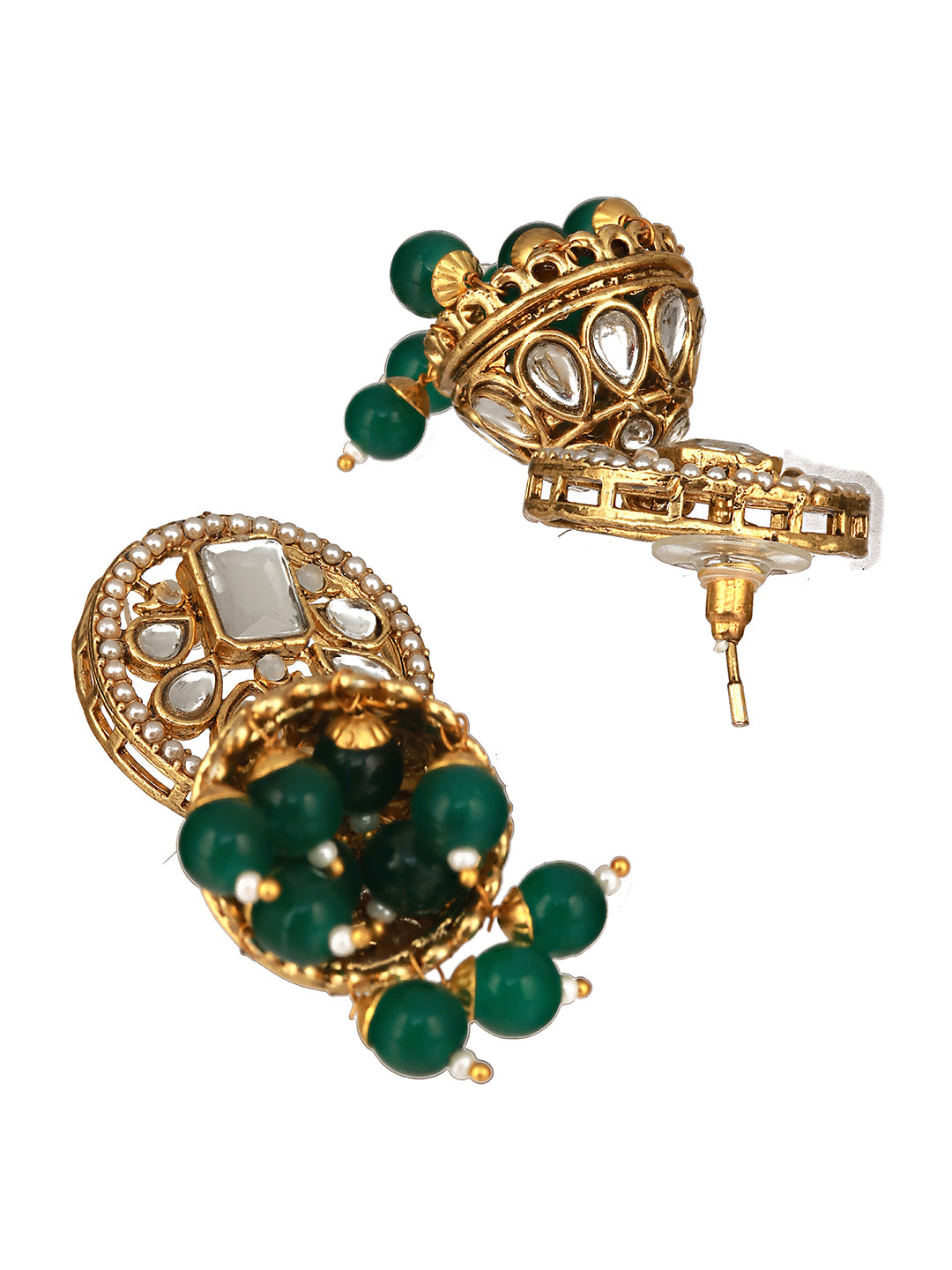 Gold Plated & Kundan Studded Green Jewelry Set With Maangtikka