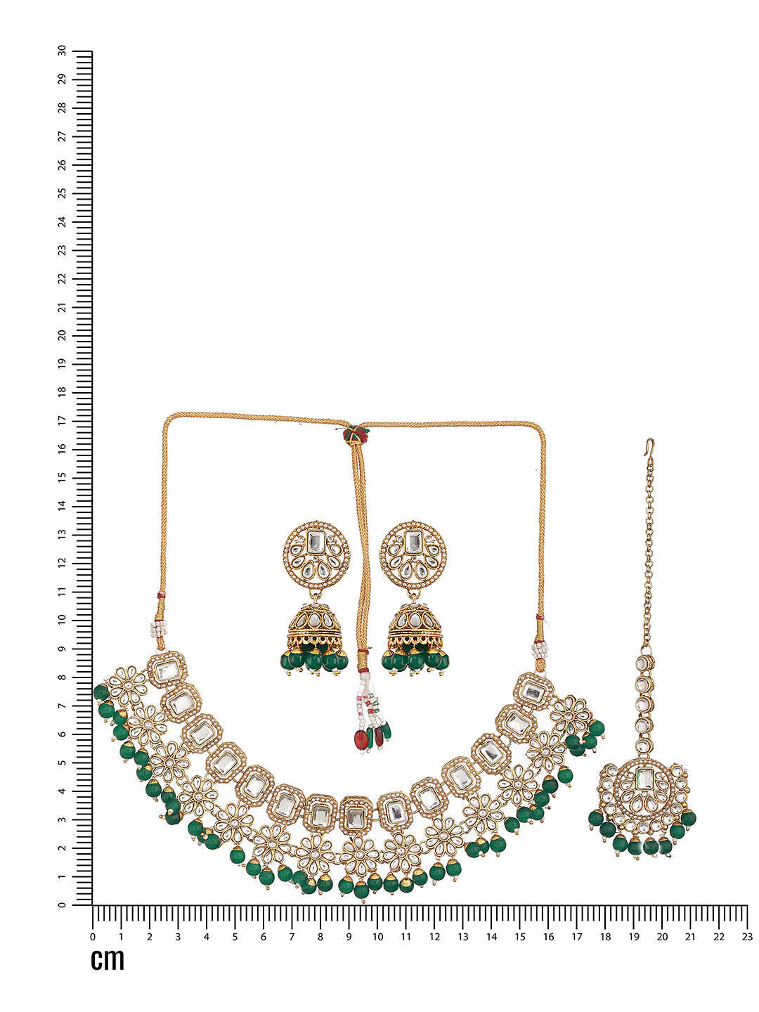 Gold Plated & Kundan Studded Green Jewelry Set With Maangtikka