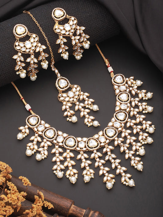 Jazz And Sizzle Gold Plated Zircon Stone Studded & Pearl Beaded Jewelry Set - Jazzandsizzle