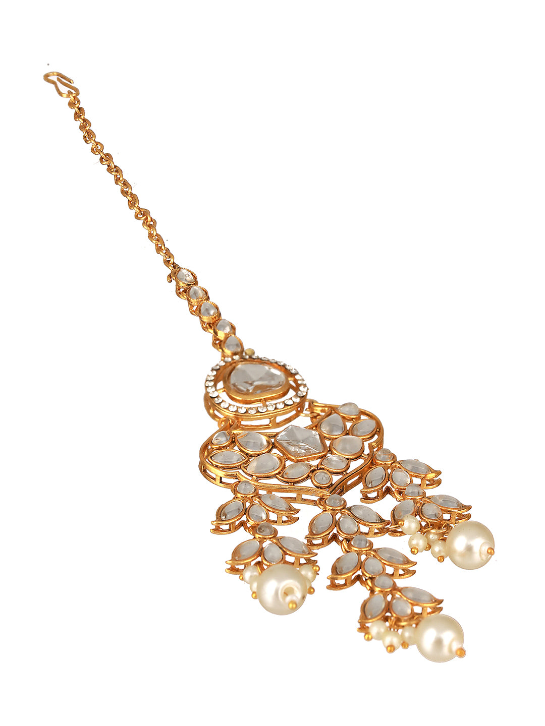 Jazz And Sizzle Gold Plated Zircon Stone Studded & Pearl Beaded Jewelry Set - Jazzandsizzle