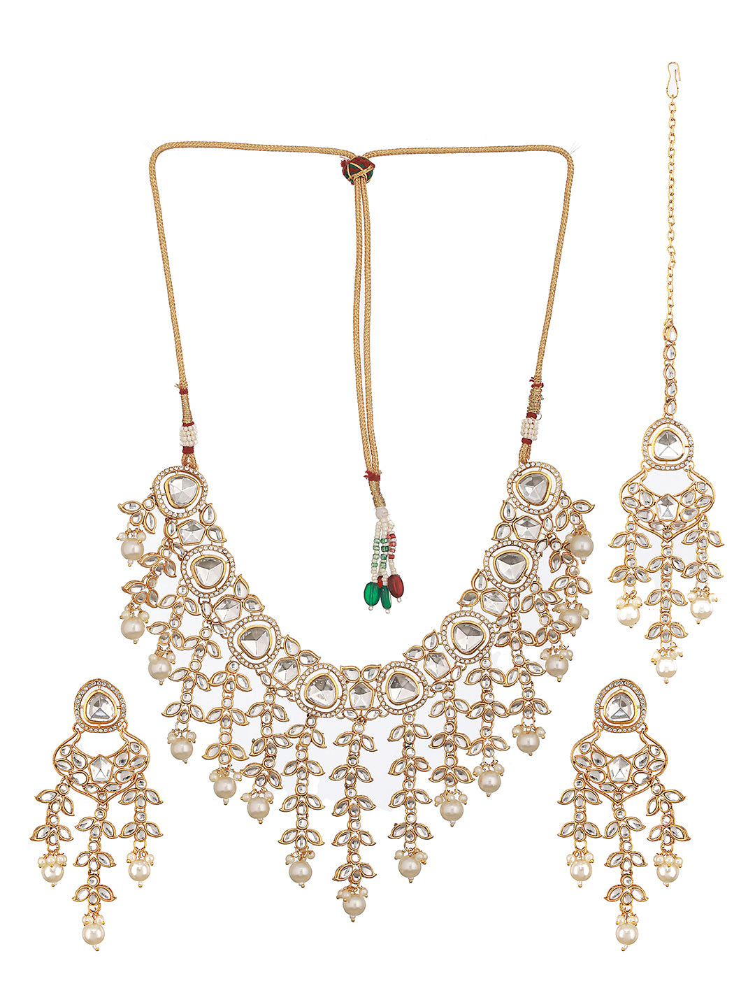 Gold Plated Zircon Stone Studded & Pearl Beaded Jewelry Set