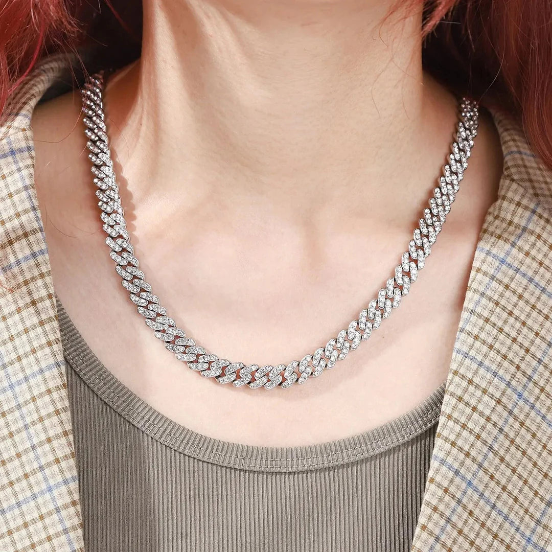 Jazz And sizzle Silver Cuban Chain Moissanite Hip Hop Men Necklace