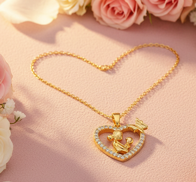 Jazz And Sizzle Mom & Baby Heart Charm Necklace