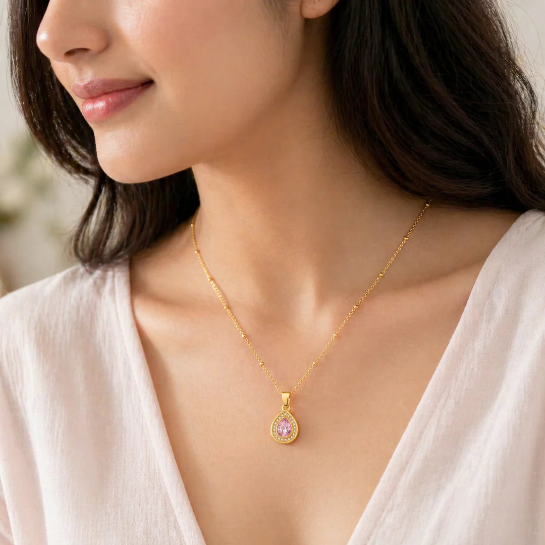 Pink Aura Gold-Plated Pendant Chain