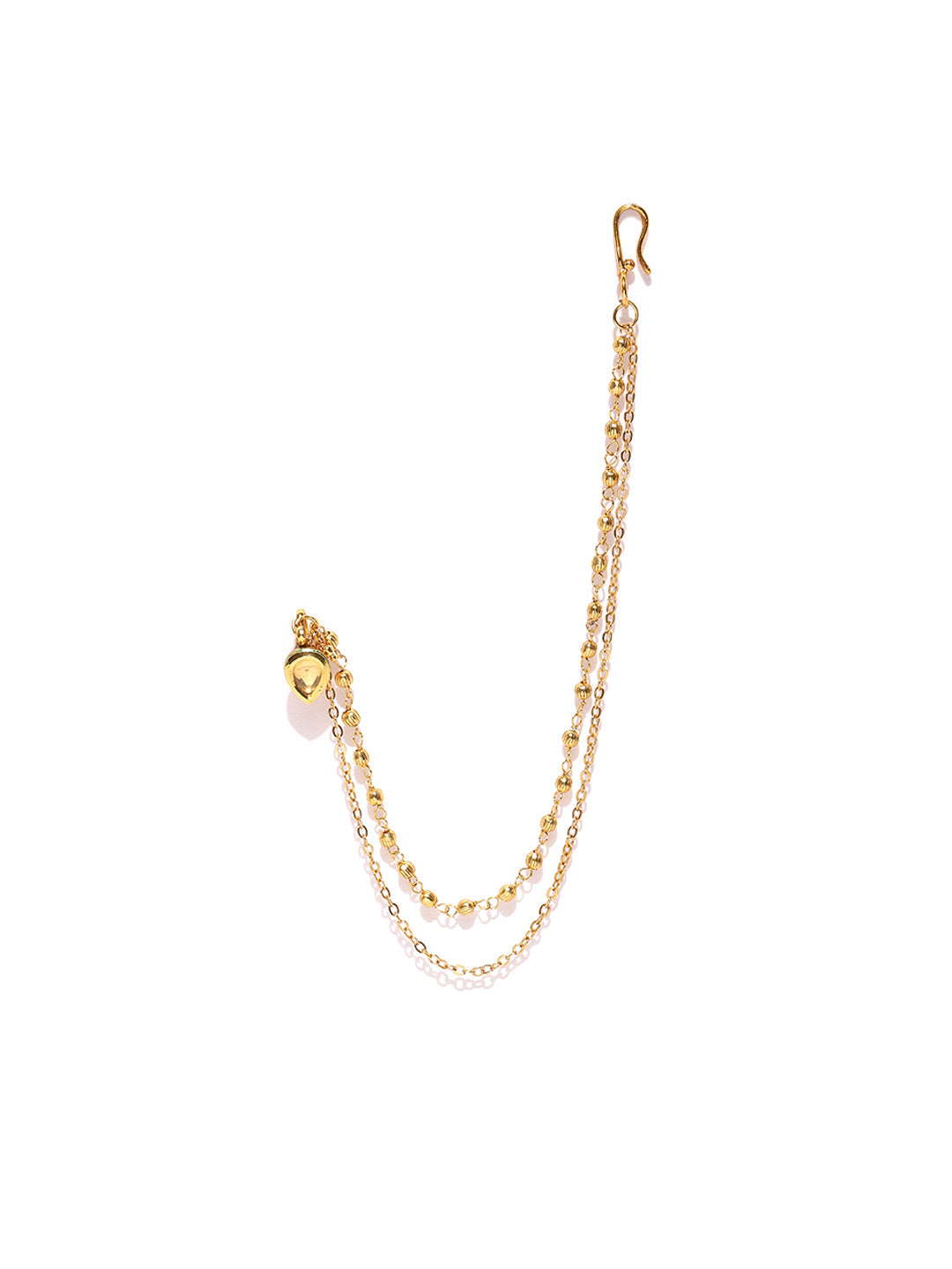 Set Of 2 Gold-Plated Kundan Studded &amp; Pearl Beaded with Chain Nath.