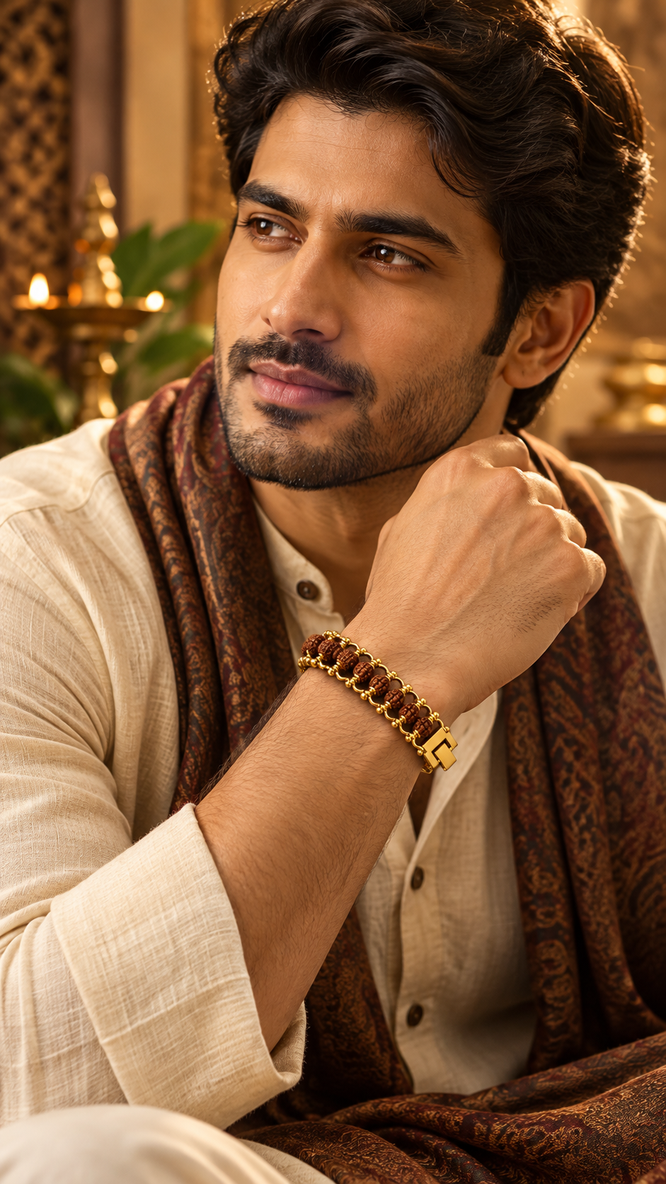 Gold Plated Modern Rudraksha Bracelet-JS-SBR-0002
