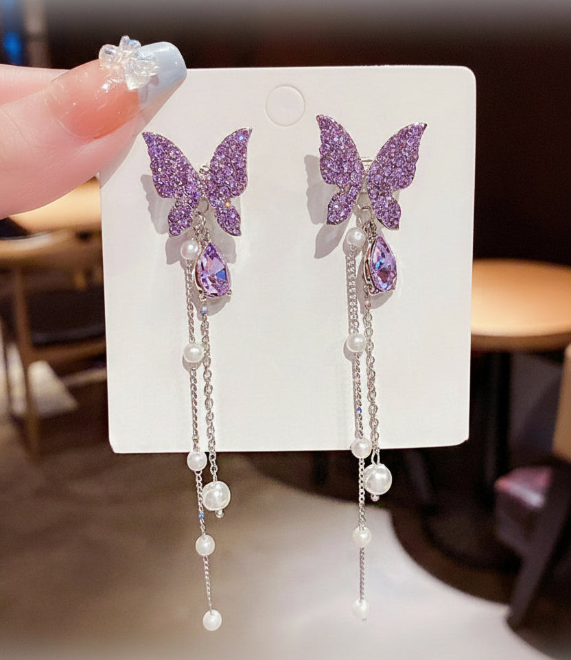 Jazz And Sizzle Purple Butterfly Dangle Earrings for Girls/Women