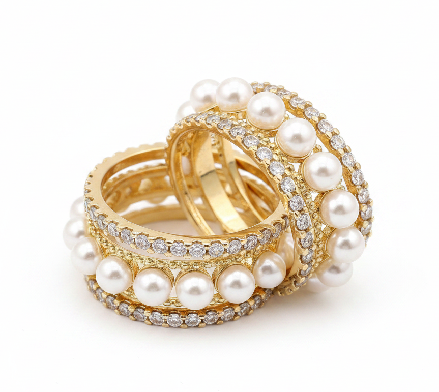 Jazz And Sizzle Gold Plated Zircon & Pearl Ear Cuffs
