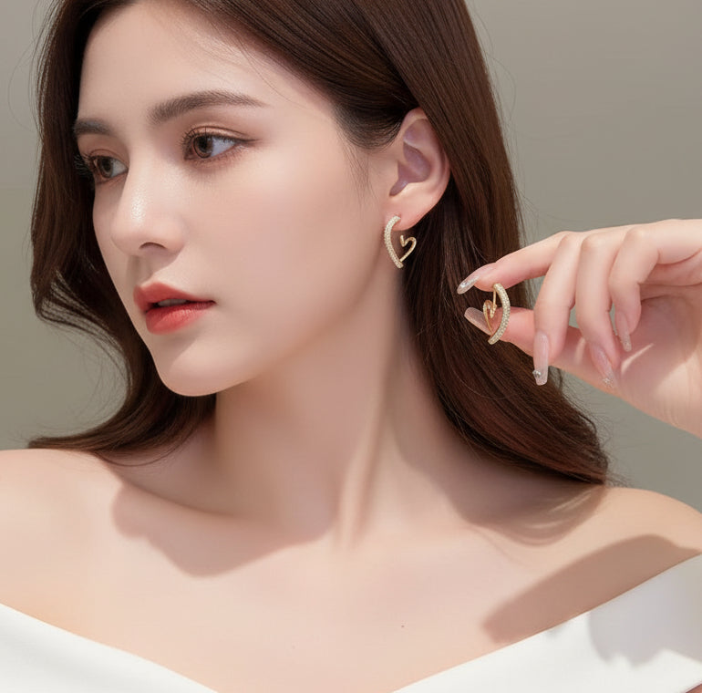 Heart -Broken Gen-Z style Gold Plated Crystal Drop Earrings for Girls/Women