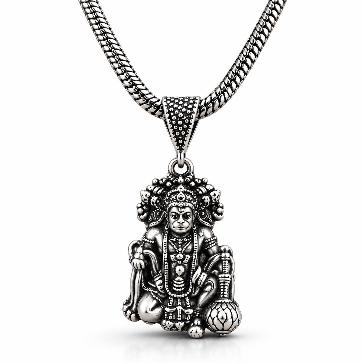 Antique Silver-Plated Divine Motif Pendant Chain-JS-SNL-026
