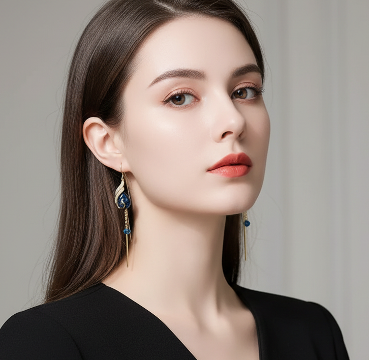 Jazz And Sizzle Gold Plated and Blue Stone Studded Long Danglers  Earrings