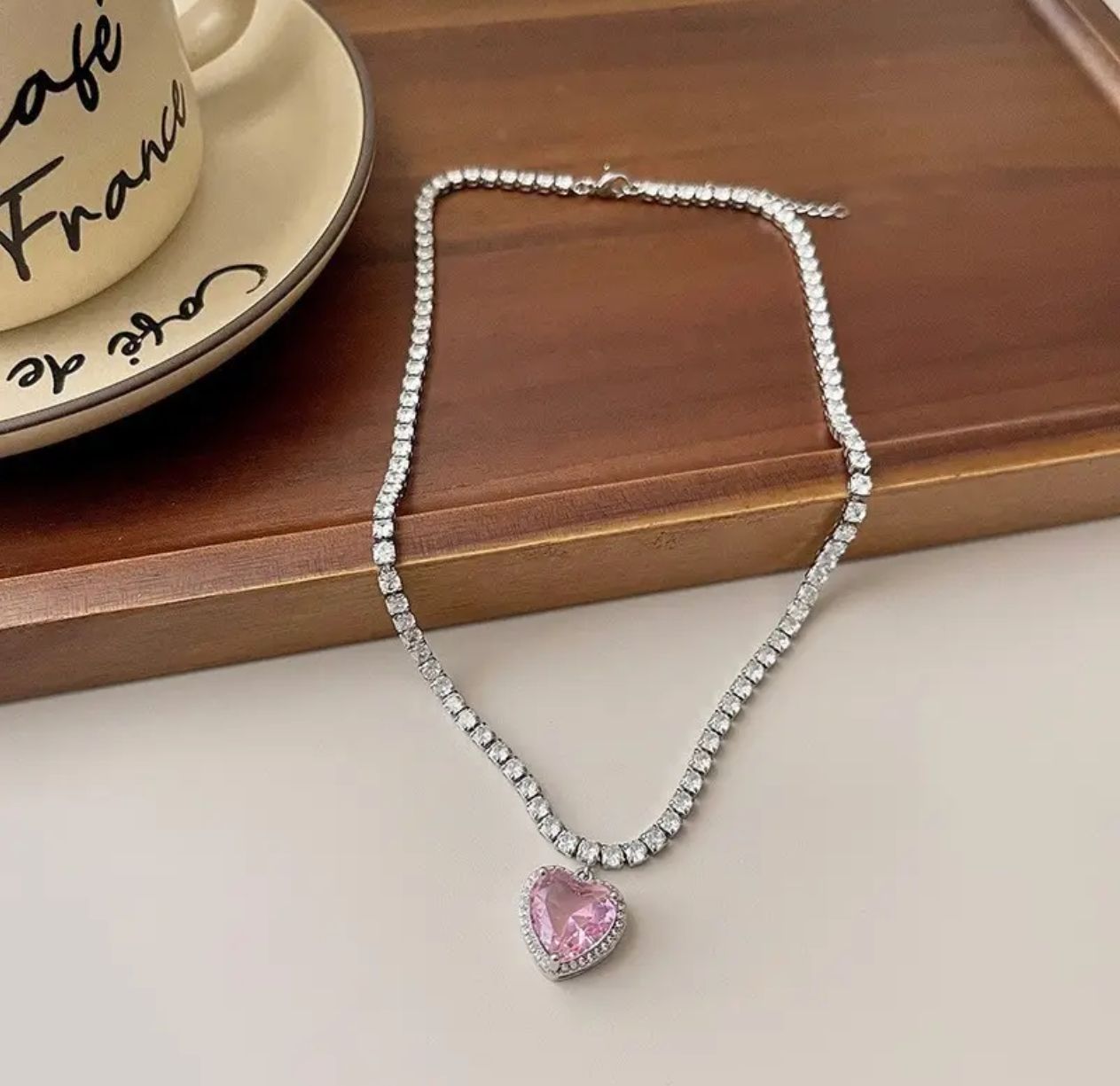 Light Luxury Three-Dimensional Peach Heart Necklace Sparkling Diamond Sweet Pink Zircon