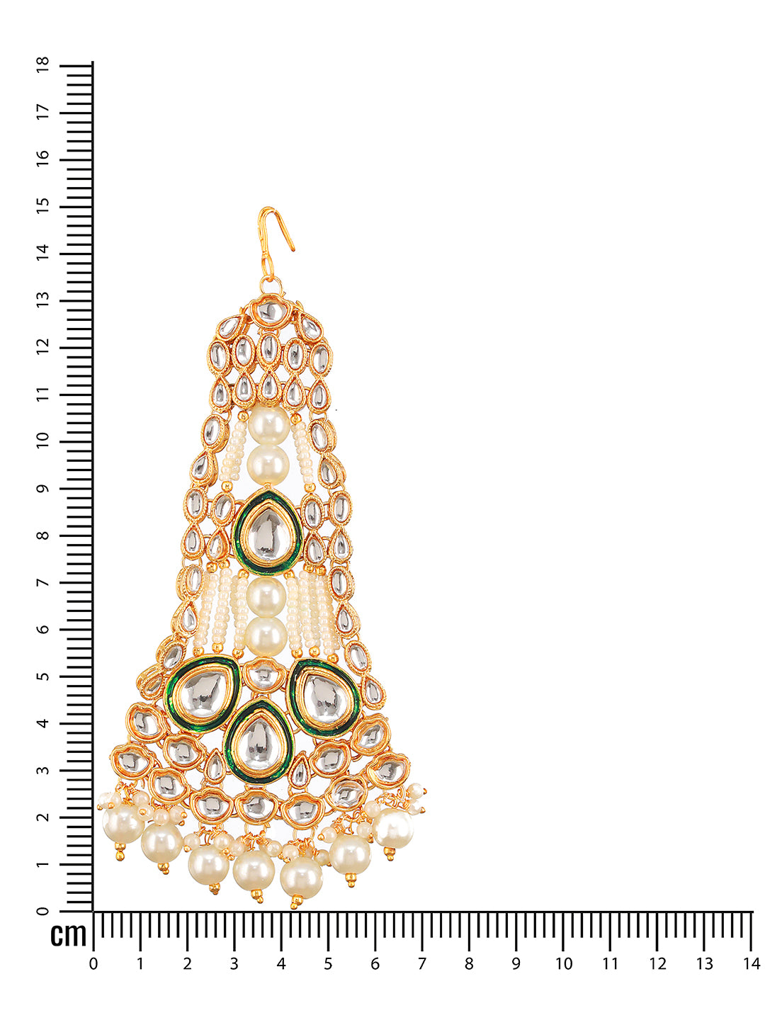 Jazz And Sizzle Gold-Plated Green & White Kundan Studded & Pearl Beaded Jhumar Passa