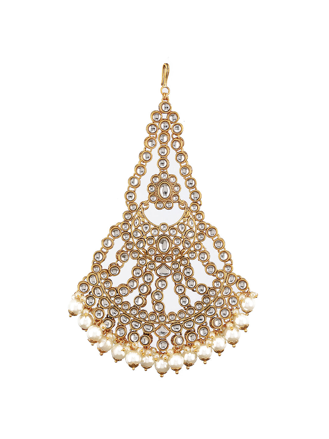 Jazz And Sizzle Gold-Plated & White Kundan Pearl Studded & Beaded Jhumar Passa