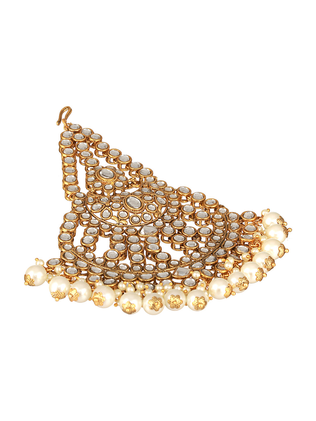 Jazz And Sizzle Gold-Plated & White Kundan Pearl Studded & Beaded Jhumar Passa