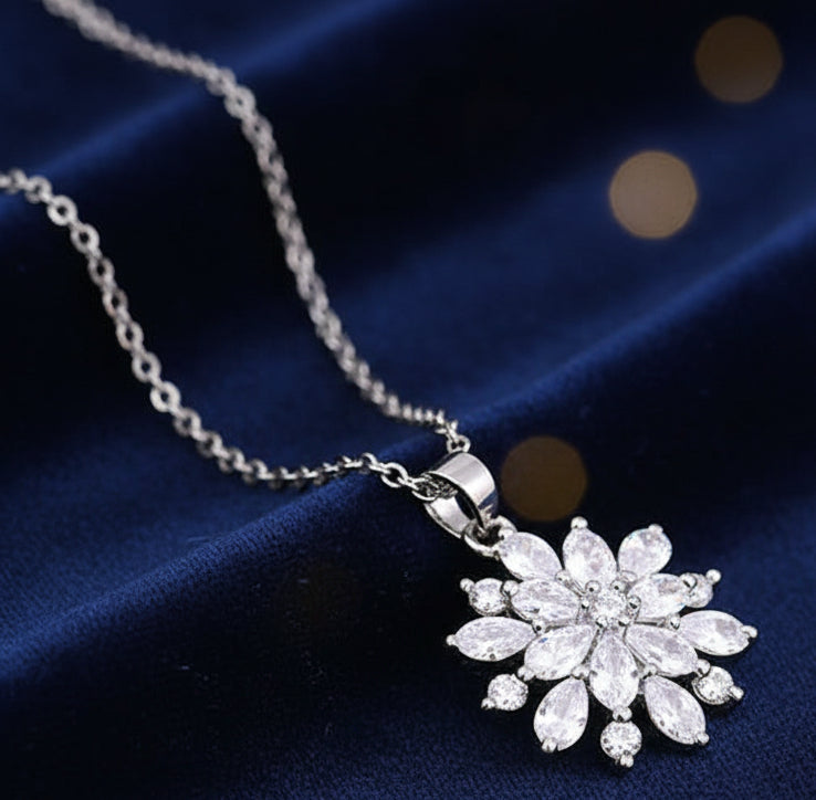 Jazz And Sizzle Rhodium Plated Heavenly Flower Pendant With Box Chain