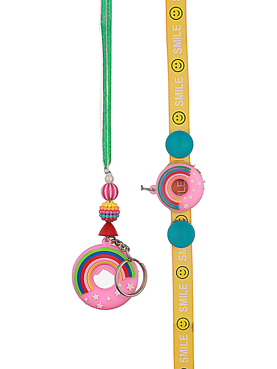 Set Of 2 Donut Key Chain Designer Kids Rakhi With Roli & Chawal