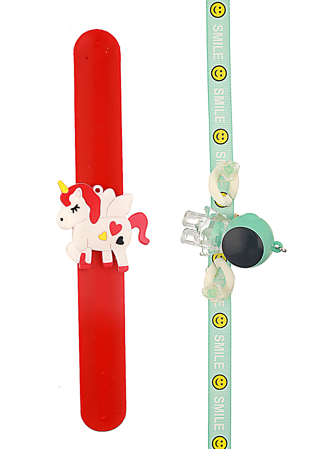 Set Of 2 Light Robot & Unicorn Band Kids Rakhi With Roli & Chawal