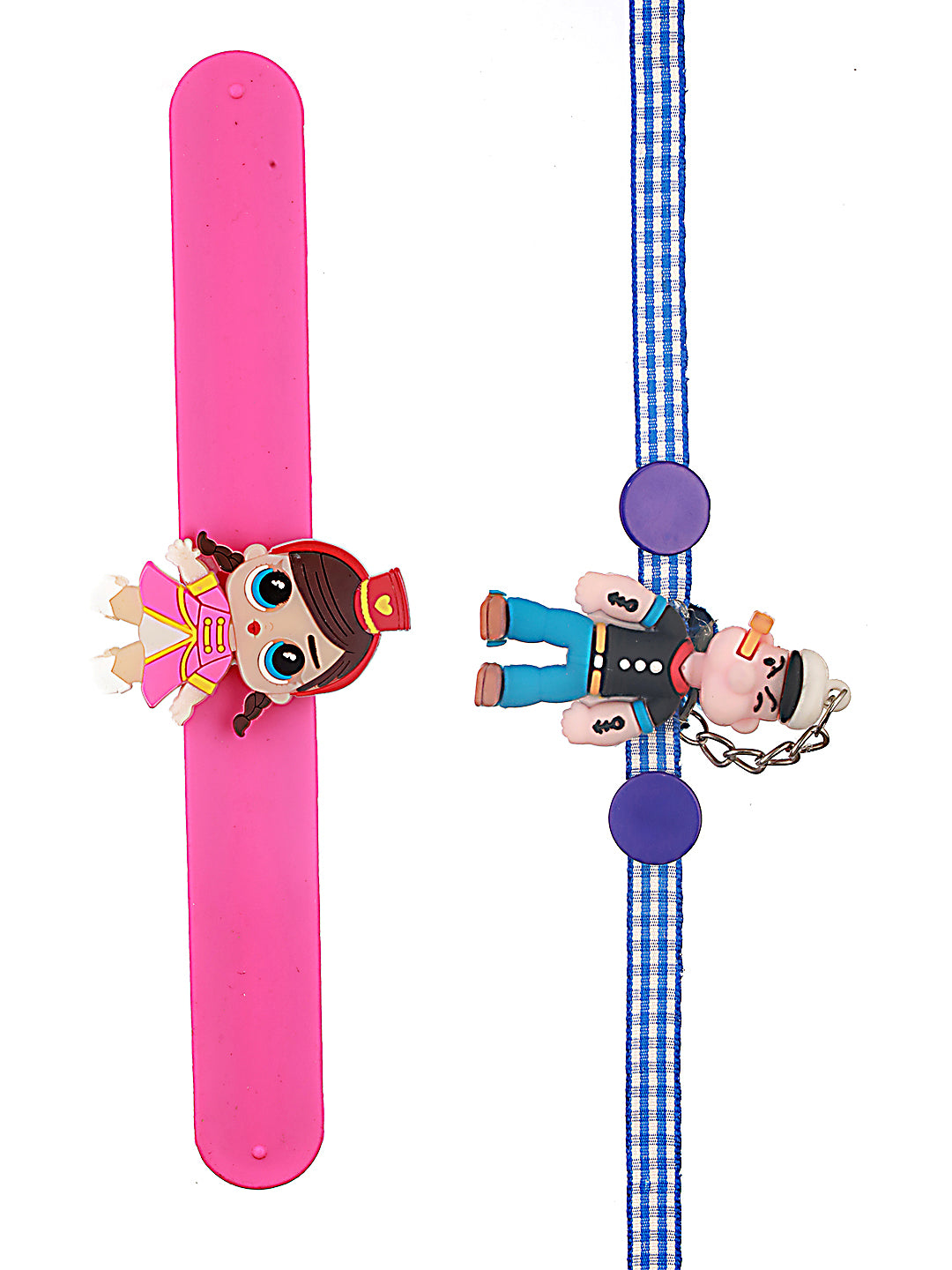 Set Of 2 Popeye Cartoon & Girl Band Kids Rakhi With Roli & Chawal