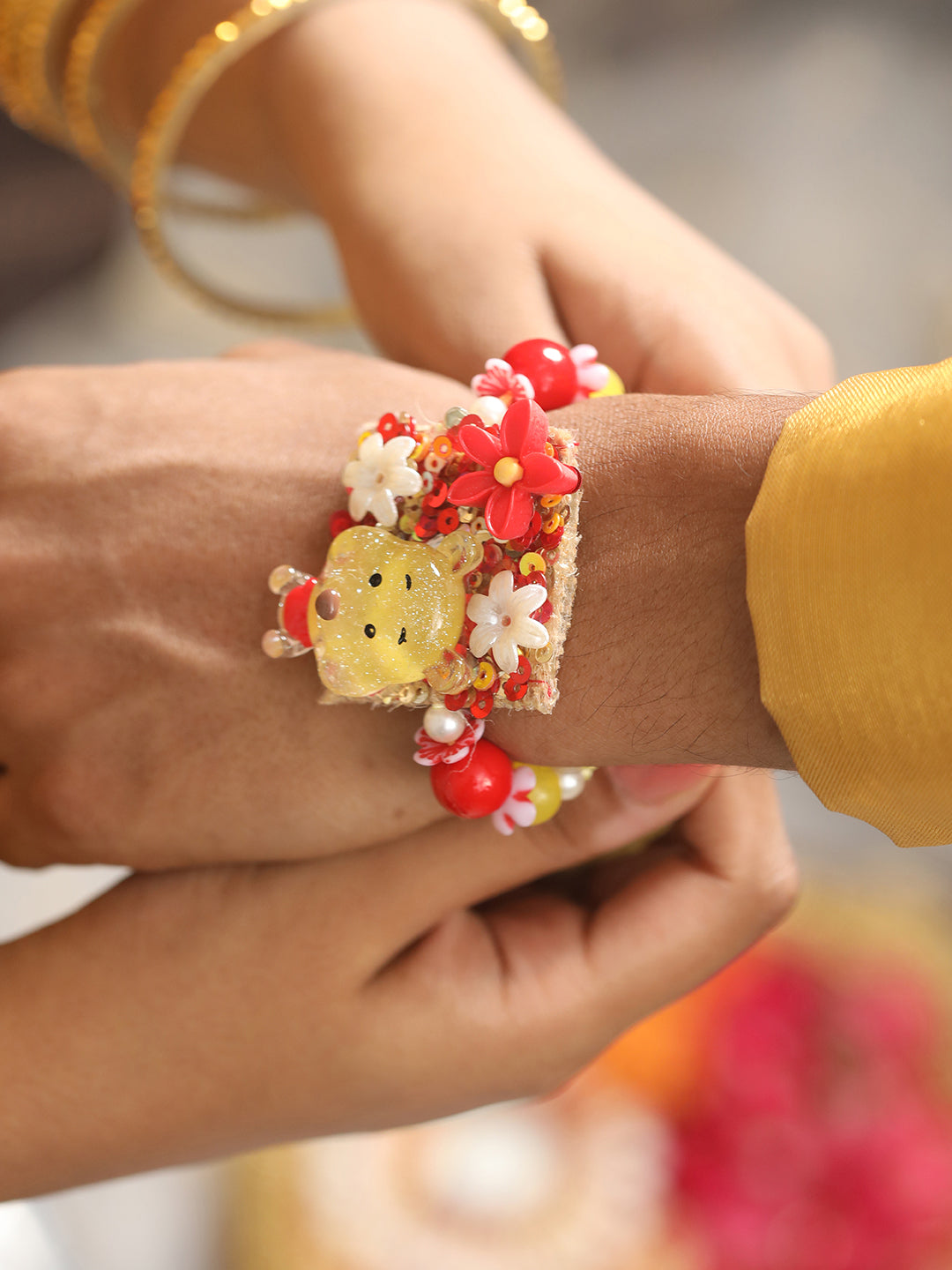 Unisex Set Of 2 Pooh Cartoon & Princess Castle Shape Eraser Kids Rakhi With Roli & Chawal