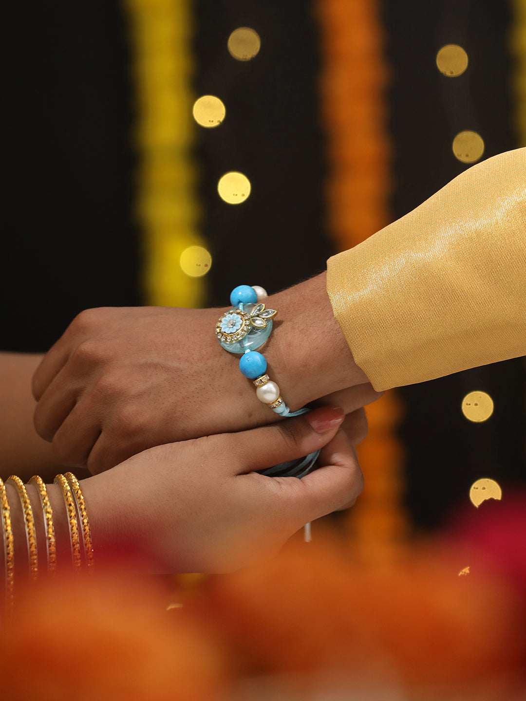 Jazz And Sizzle Set of 2 Crystal Studded & Pearl Tasseled Bhaiya Bhabhi Rakhi with Roli & Chawal