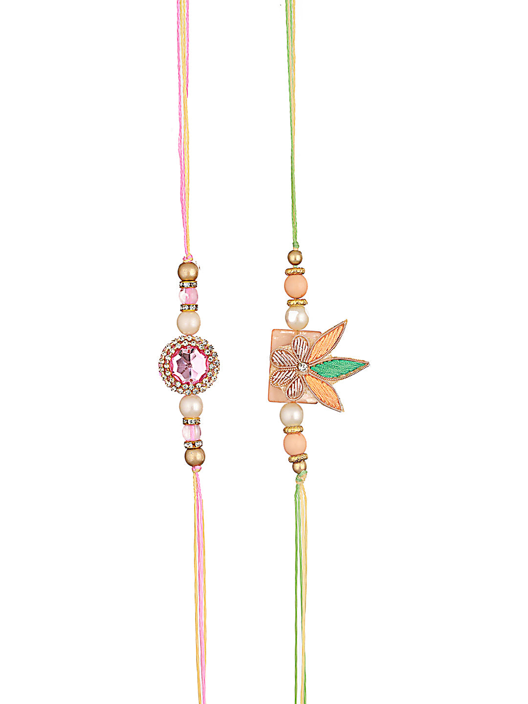 Jazz And Sizzle Unisex Set Of 2 Stone Studded & Floral Rakhi With Roli & Chawal