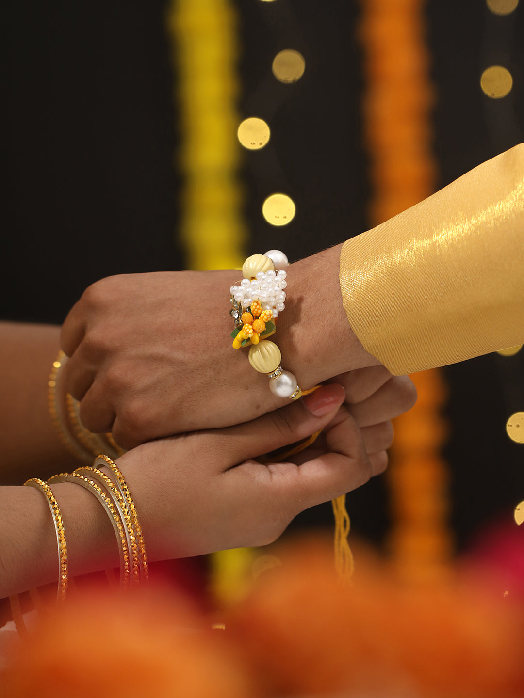 Jazz And Sizzle Unisex Set Of 2 Floral & Evil Eye Rakhi With Roli & Chawal